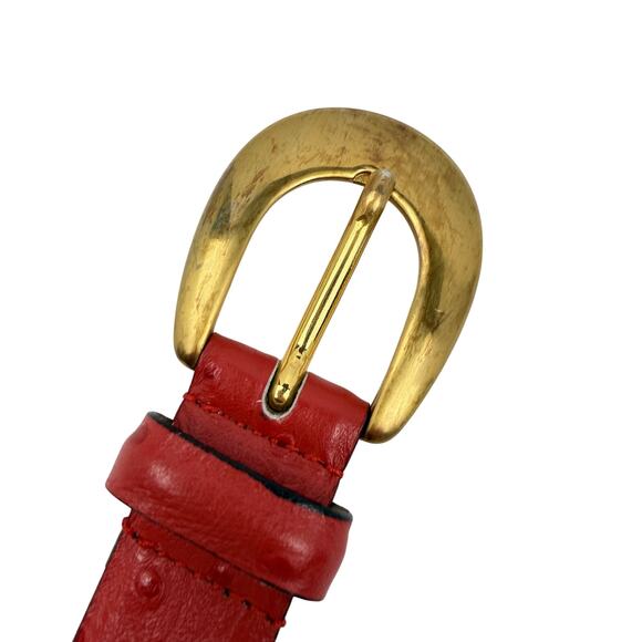 MCM Red Ostrich Embossed Leather Belt Gold Buckle Luxury Made in Italy 26 main image 5